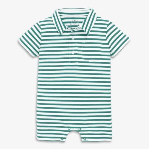 Primary Baby Polo Shortie In Mini Stripe In Sunwashed Teal White Stripe Size 0-3 Months