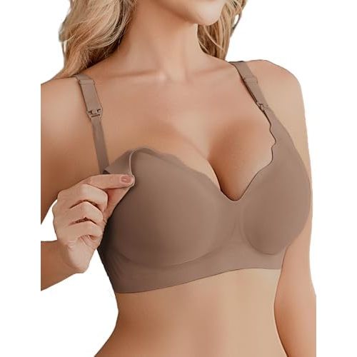 Ekouaer Nursing Bra Wavy Breastfeeding Bras for Women Seamless Maternity Support Wireless Pregnancy Sleep Bralette