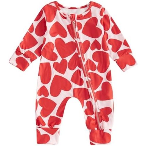 Sasaerucure Baby Boy Girl Valentines Day Heart Print Zipper Jumpsuit