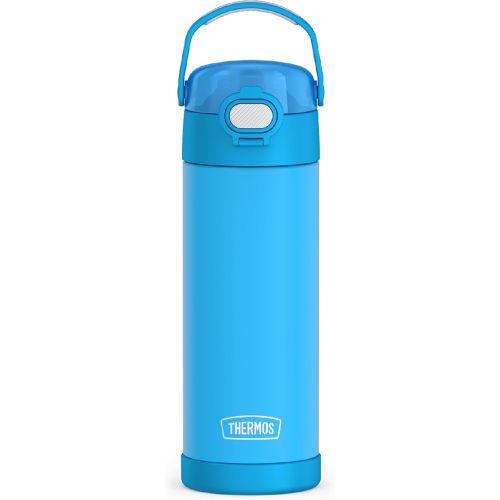 THERMOS FUNTAINER 16 Ounce Stainless Steel Vacuum Insulated Bottle with Wide Spout Lid, Electric Blue
