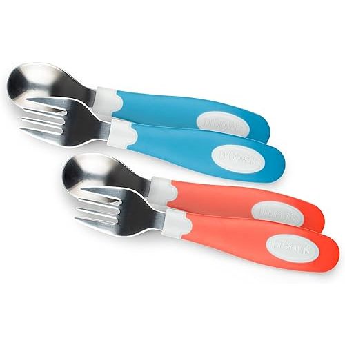 Dr. Brown’s Designed to Nourish Soft-Grip Spoon and Fork Set, Coral & Blue, 4-Pack