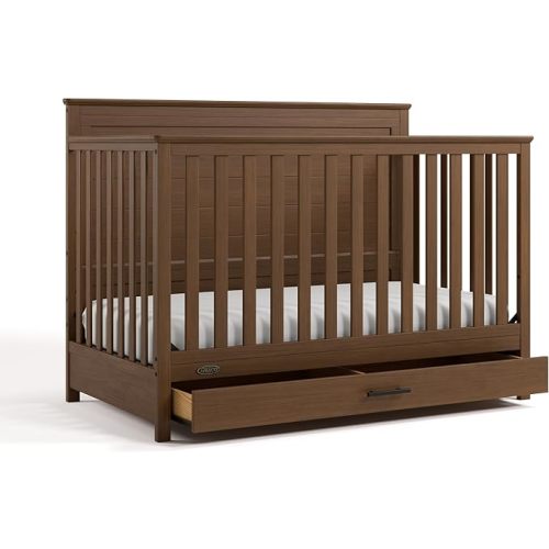 Graco Tristan 5-in-1 Convertible Crib with Drawer (Hazelnut) – GREENGUARD Gold Certified, Fits Standard Crib Mattress, Premium Handle, Converts to Toddler Bed, Daybed, and Full-Size Bed