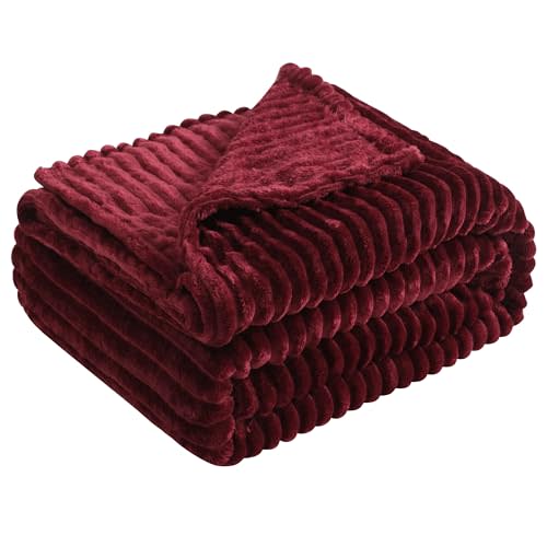 Aerlomi Toddler Flannel Fleece Blanket, 30x40 Inches, Wine Red | Soft Plush Warm Cozy Lightweight Portable, Reversible Striped, Ideal for Crib, Stroller, Daycare, Travel, and Supervised Use
