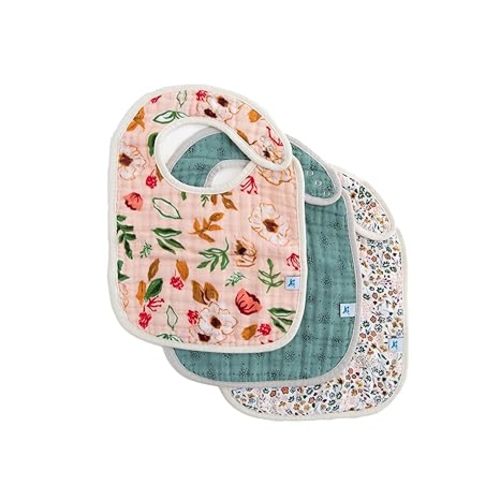 Little Unicorn Muslin Baby Bibs | Adjustable as Baby Grows | Soft Absorbent Muslin Fabric | For Eating, Drooling, Teething (Vintage Floral Set)