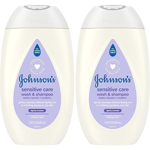 Johnson's Baby Sensitive Care Baby Body Wash & Shampoo, Daily Moisturizing 2-in-1 Baby Wash & Shampoo to Gently Cleanse Dry, Sensitive Skin, Lightly Scented, Tear-Free, Hypoallergenic, 13.6 fl. oz