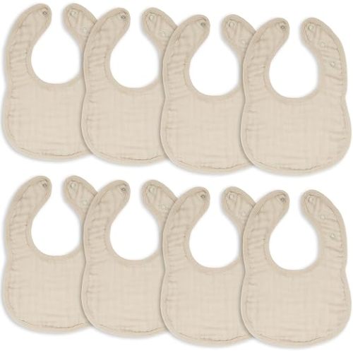 Comfy Cubs Muslin Bibs, Pack of 8 - Cotton Bibs - Sand