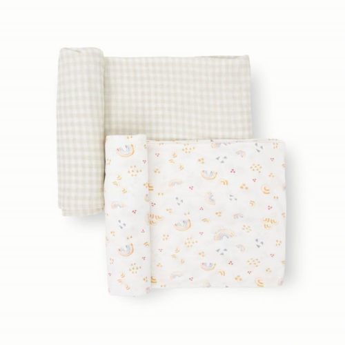 Little Unicorn Large Stretch Knit Swaddle Blanket 2 Pack| Super Soft with Optimal Stretch for swaddling | Giftable Set (Rainbows)