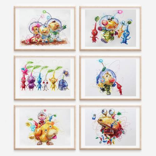 Complete Pikmin Ballpoint Pen Print Set, Pikmin Art Prints, Nintendo Art Poster, Video Game Art, Gamer Room Decor, Gamecube Artwork
