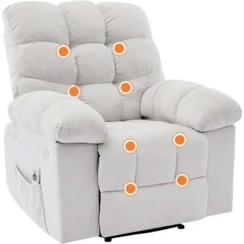 Recliner Chair, Wide Rocker Chair, Accent Chair with Massage and Heat, Heat Ergonomic Overstuffed Breathable Fabric Reclining Chair, Beige