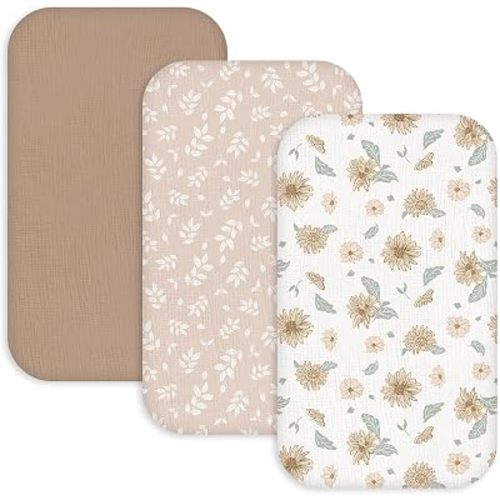 Gllquen Baby 3-Pack Muslin Cotton Bassinet Sheets, 33"x20" Bedside Sleeper