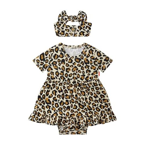 EASWEET Infant Baby Girl Bodysuit Dress with Hairband Set, Bamboo Viscose Summer Clothes Outfit