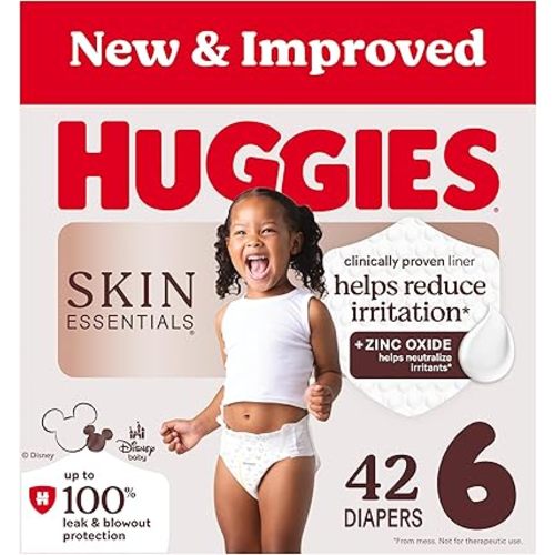 Huggies Size 6 Diapers, Skin Essentials Baby Diapers, Size 6 (35+ lbs), 42 Count, Packaging May Vary