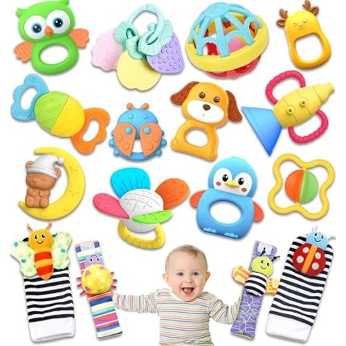 16 Pack Baby Rattles Teething Toys 3-6 Months, Baby Toys 0-6 Months, Newborn Infant Toys 6-12 Months, Essentials Must Haves Wrist Socks Toddler Stocking Stuffers Christmas Gifts