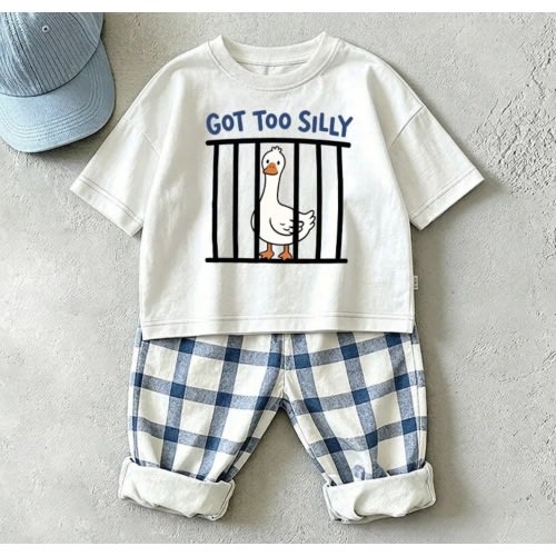 3/6M GOT TO SILLY Baby & Kids Goose Plaid 2 Piece Set