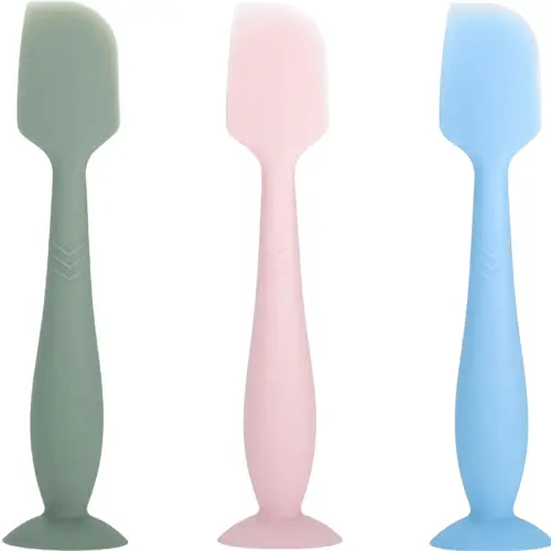 Baby Diaper Cream Spatula 3 Pack Soft Silicone Butt paste Spatula Diaper Cream Applicator with Suction Cup Base (blue, Pink, Green)