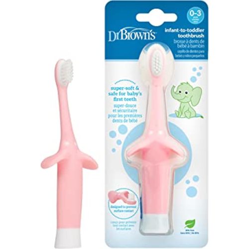 Dr. Brown's Infant-to-Toddler Training Toothbrush, Soft for Baby's First Teeth, Pink Elephant, BPA Free, 0-3 Years