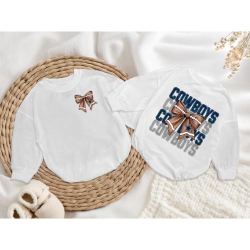 Cowboy Bow Baby Girl Romper, Personalised Game Day Bow Baby Bodysuit, Football Baby Clothes, Fall Game Day Outfit Theme