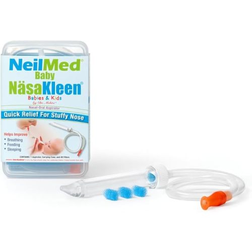 NeilMed Baby NasaKleen Nasal-Oral Aspirator with 49 Hygiene Filters and a Convenient Storage Travel Case
