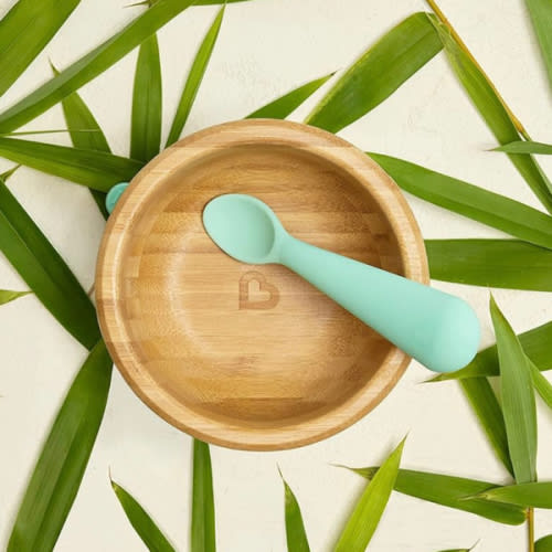 Munchkin® Bambou™ Suction Bowl and Silicone Spoon for Babies and Toddlers, Non-Toxic Bamboo