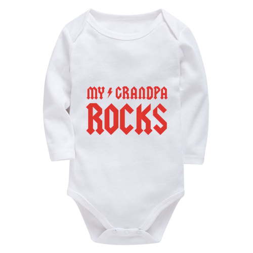 My Grandpa Rocks Gender Neutral Baby Romper Long Sleeve Baby Boy Going Home Outfit Newborn White Boy Infant Clothes 0-3 Mont