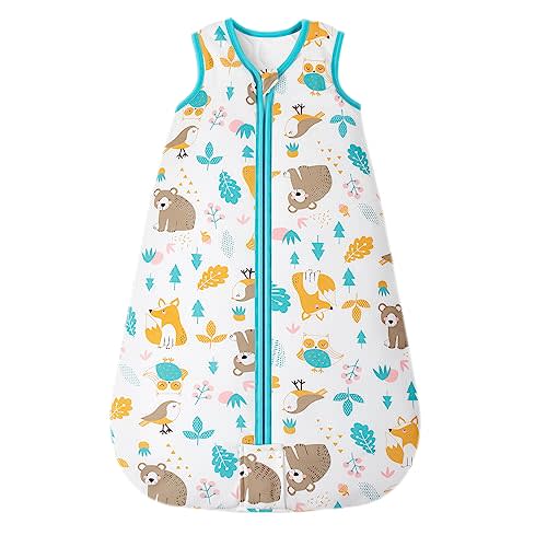 Mosebears Sleep Sack Baby Winter Wearable Blanket with 2-Way Zipper,2.5 TOG Cotton Sleep Sack Unisex (Animal World, 0-6 Months)