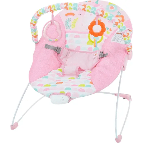 Bright Starts Baby Bouncer Soothing Vibrations Infant Seat - Removable -Toy Bar, Nonslip Feet, 0-6 Months Up to 20 lbs (Fancy Fantasy, Pink Unicorn)