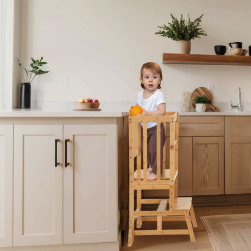 Harriet Bee Adjustable Kids Toddler Standing Tower With Anti-drop Bar, Anti-tip Kids Kitchen Step Stool & Reviews | Wayfair