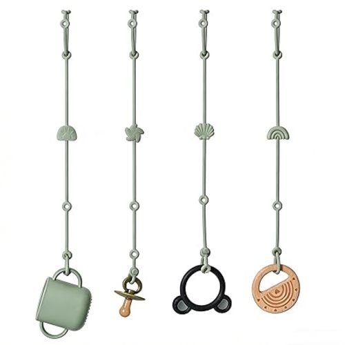 Andy Bear Toy Straps for Baby Toy Safety Straps Silicone High Chair Toys Straps Toddler Bottle Straps for Strollers, High Chair, Car Seat, Stroller Accessories-Sage