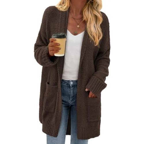 KIRUNDO Womens Long Chunky Fuzzy Knit Cardigan 2026 Fall