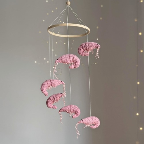 Shrimp baby mobile, Ocean baby mobile, Knitted crib mobile, Baby crib mobile, Ocean baby shower, Coastal cot mobile, Coastal crib mobile