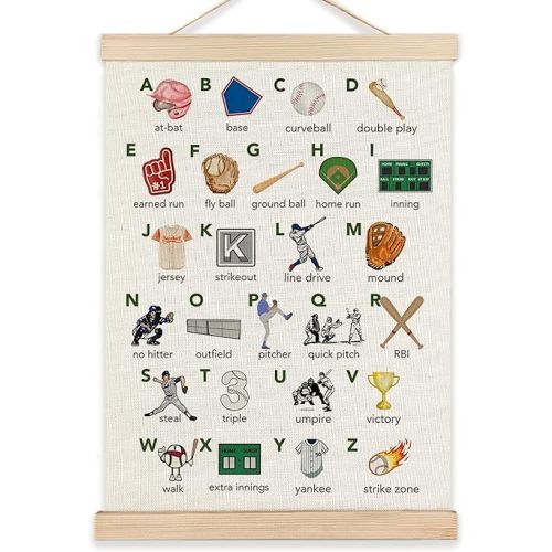 RYYCDOI Baseball Alphabet Nursery Wall Decor, Baseball Alphabet Learning Wall Decor for Boys Kids Room Nursery Playroom, 12x16 Inches