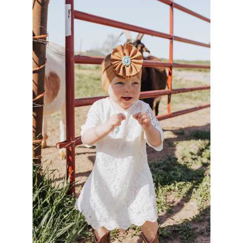 Baby Bow on Headwrap or Clip | Western Baby or Toddler Bow | Shredded Baby Bow | Turquoise Charm Bow | Brown Shredded Bow | Tan & Turquoise