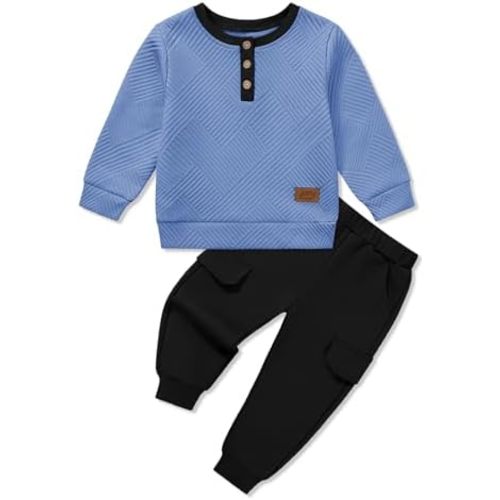 Ribbed Toddler Boy Clothes Set Fall Winter Long Sleeve Sweatshirt and Pants Outfits 2T 3T 4T 5T 6T