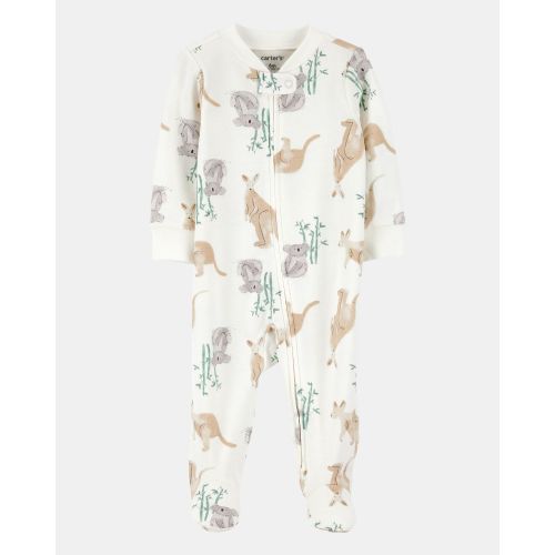 Baby Girl Kangaroo 2-Way Zip Cotton Sleep & Play Pajamas - Ivory - Carter's | Carter's