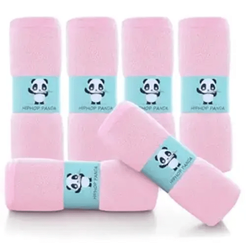 HIPHOP PANDA Baby Washcloths, Rayon Made from Bamboo - 2 Layer Ultra Soft Absorbent Newborn Bath Face Towel - Reusable Baby Wipes for Delicate Skin - Pink, 6 Pack