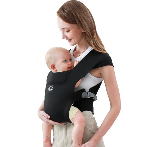 MOMTORY Baby Carrier, Cozy Baby Wrap Carrier, Baby Sling with Hook&Loop for Easily Adjustable, Soft Fabric, Black