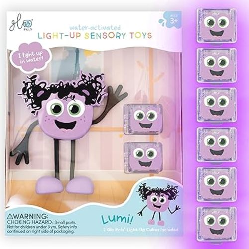 New Glo Pals Lumi Water-Activated Bath Toy with 6 Reusable Light-Up Cubes for Sensory Play