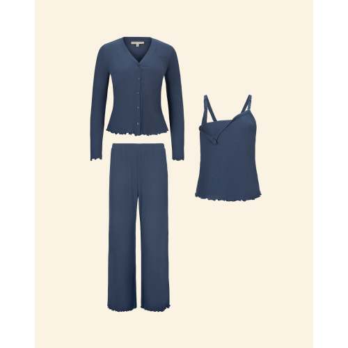 Ribbed Modal Nursing Lounge Set | Light Navy - Kindred Bravely