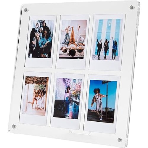 The Happy Frame Clear Acrylic Floating 8x8 Frame with Polaroid Instax Collage frame insert, Multi-Functional Free-Standing and Magnetic for Refrigerator