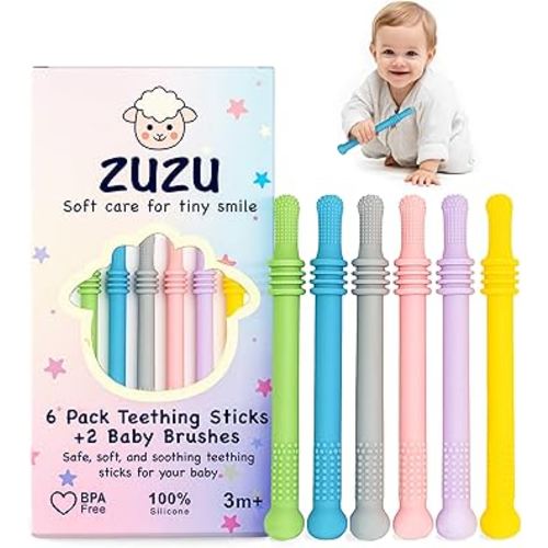 6 Pack Baby Sensory Montessori Toys for 0 3 6 12 18 24 Months Teether for Babies, Baby Teether Teething Stick Toys, Newborn Developmental Toys, Babies Essential Gift– BPA‑Free, Food‑Grade Silicone