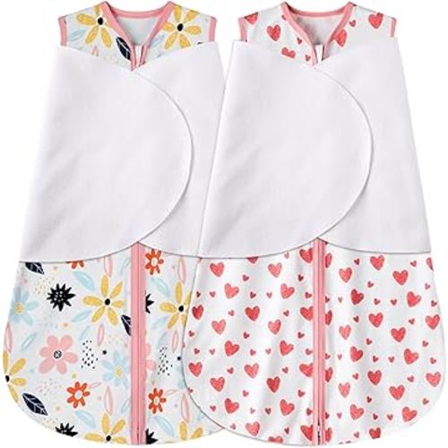 Newborn Sleep Sack Baby Swaddle,0-3 Months,3-Way Adjustable Wearable Blanket,100% Rayon Cotton Swaddling Sleeping Bag,TOG 0.5(Heart&Floral)