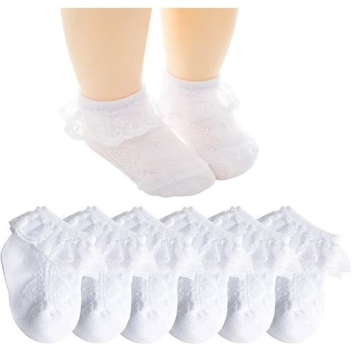 3-12 months, CHUNG Baby Toddler Girls Princess Cotton Frilly Socks Lace Ruffle Pack of 4/5/6 Thin Mesh Summer for Dress