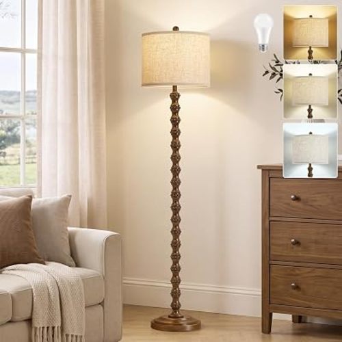 62"Vintage Floor Lamps for Living Room,Farmhouse Standing Lamp(Dark Walnut)