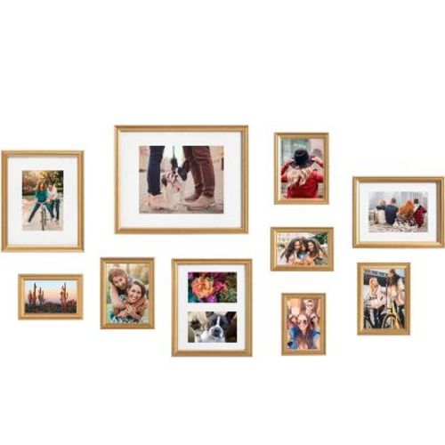 10pc Adlynn Frame Box Set Gold - Kate & Laurel All Things Decor: Modern Gallery Wall, Multiple Sizes, Sawtooth Hanger