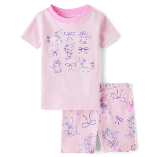 Baby And Toddler Girls Unicorn Bow Snug Fit Cotton Pajamas - Pink