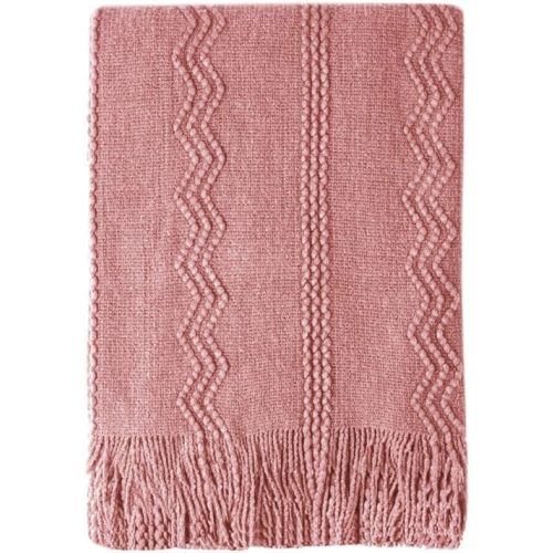 BOURINA Coral Pink Throw Blanket 50x60 Inch Knitted Soft Throw Sofa Blanket