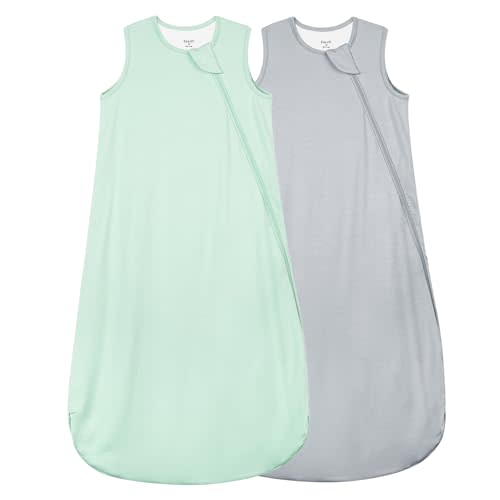 Supersoft Rayon Made from Bamboo Sleep Sack 3-6 Months Newborn Sleep Sack 0-3 Months 0.5 Tog Baby Wearable Blanket with 2-Way Zipper Summer Unisex Sleeping Bag for Babies (2 Pack) Green & Gray