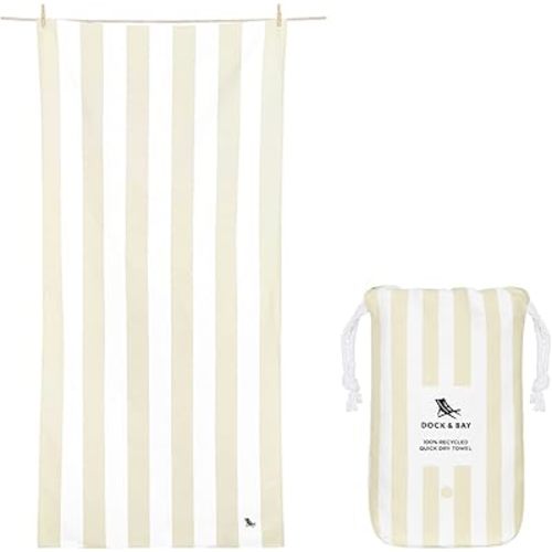 Dock & Bay Beach Towel - Quick Dry, Sand Free - Compact, Lightweight - 100% Recycled - Includes Bag - Cabana Light - Bora Bora Beige - Extra Large (200x90cm, 78x35)