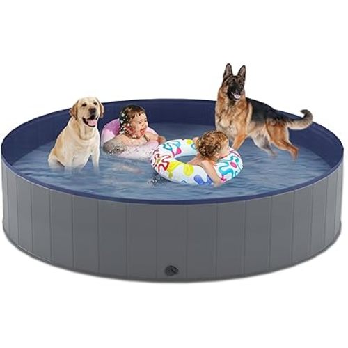 Niubya Foldable Dog Swimming Pool, Collapsible Hard Plastic, Portable Bath Tub for Pets Dogs and Cats, Pet Wading Pool for Indoor and Outdoor, 72 x 12 Inches