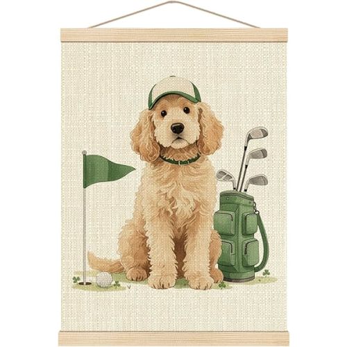 Boat Wades Goldendoodle Dog Golf Wall Art Poster Hanger Frame, Golfer Gifts for Women Men, Gifts for Goldendoodle Lovers, Funny Dog Golfing Wall Decor for Home Office, 12x16 Inch